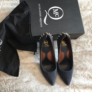 Alexander McQueen Blue Suede Studded Heel Pumps
